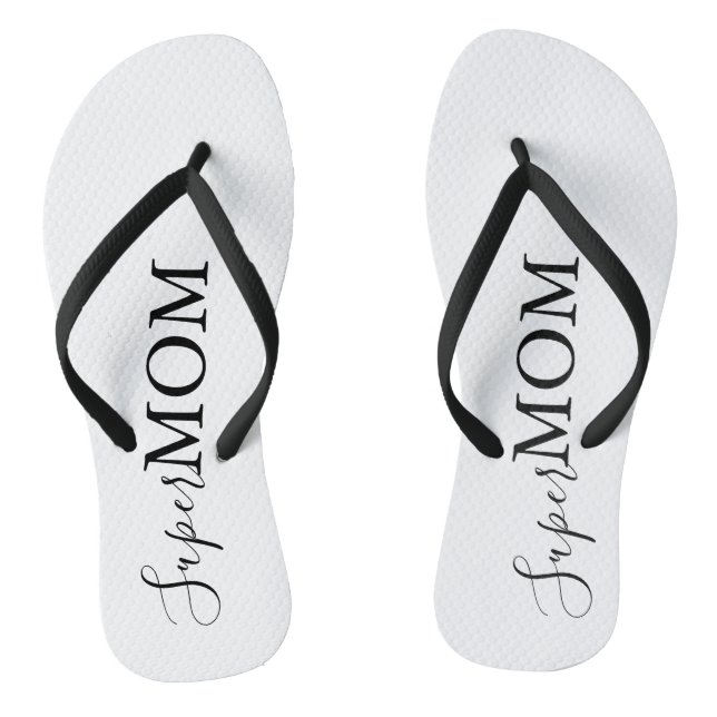 Simple Minimalist Calligraphy Super Mum   Thongs (Footbed)