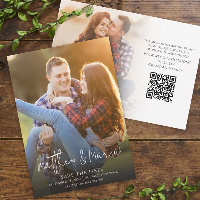 Simple Minimalist Calligraphy Two Photo QR Code Invitation (Creator Uploaded)