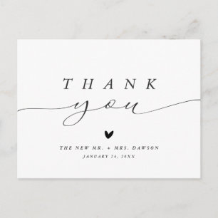 Simple Minimalist Calligraphy Wedding Thank You Postcard