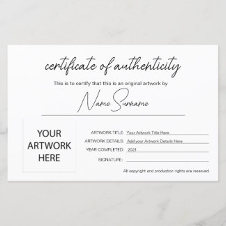 Simple Minimalist Certificate of Authenticity