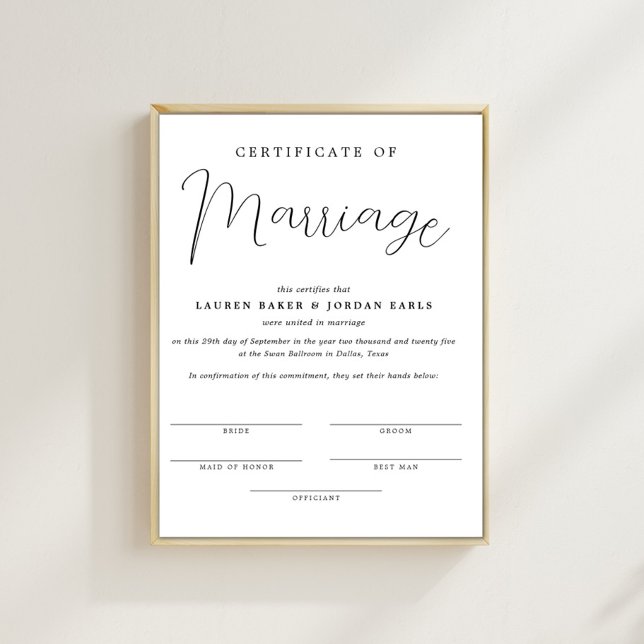 Simple Minimalist Certificate Of Marriage Poster (Creator Uploaded)
