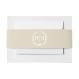 Simple Minimalist Champagne Cream Monogram Invitation Belly Band