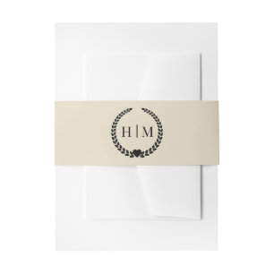 Simple Minimalist Champagne Cream Monogram Invitation Belly Band