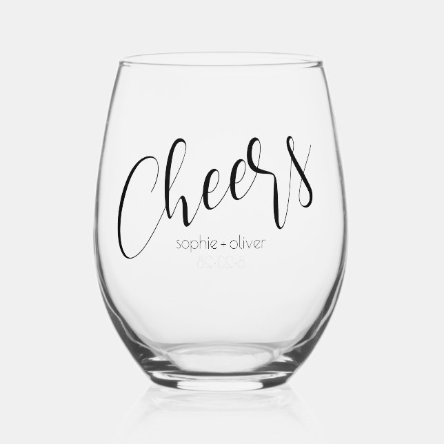 Simple Minimalist Cheers and Names  Stemless Wine Glass (Front)
