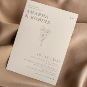 Simple Minimalist Chic Flower Wedding Invitation