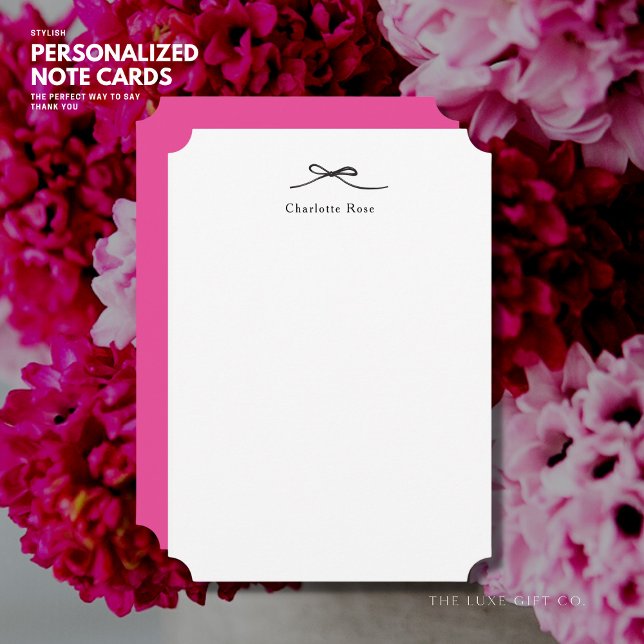 Simple Minimalist Chic Monogram Hot Pink Black Bow Card (Creator Uploaded)