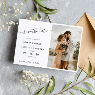Simple minimalist chic script photo wedding save the date