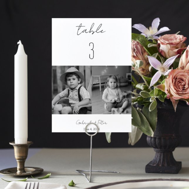 Simple Minimalist Childhood Photo Wedding Table Number (Creator Uploaded)