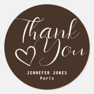 Simple Minimalist Chocolate Calligraphy Heart Classic Round Sticker