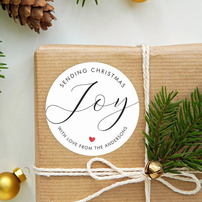 Simple Minimalist Christmas Joy Elegant Script Classic Round Sticker (Creator Uploaded)