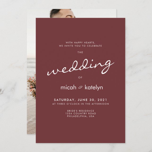 Simple Minimalist Cinnamon Rose Wedding Invitation (Front/Back)