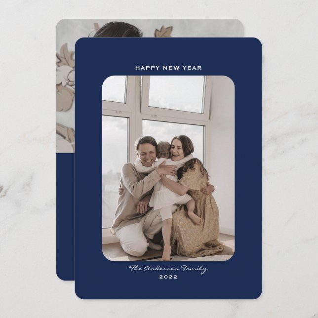 Simple minimalist clean happy new year 2022 photo  holiday card (Front/Back)
