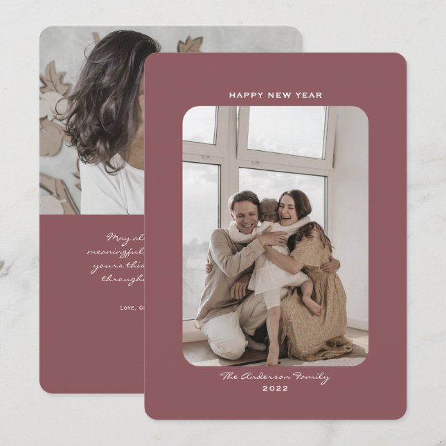 Simple minimalist clean happy new year 2022 photo  holiday card (Front/Back)