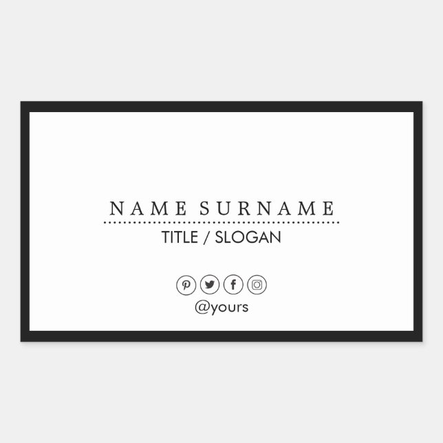 Simple Minimalist Clean Modern Black & White Luxe Rectangular Sticker (Front)