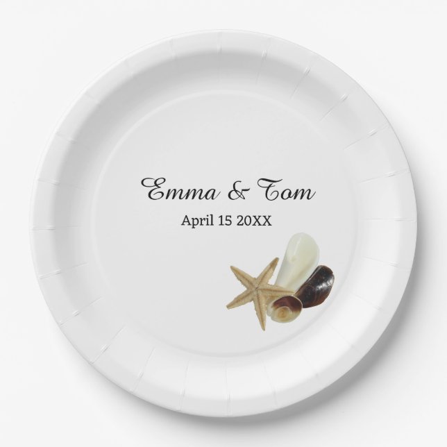 Simple minimalist coastal beach wedding  paper plate (Front)