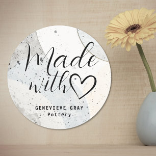 Simple Minimalist Concrete Made With Love Heart Classic Round Sticker