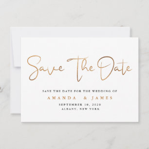 Simple Minimalist Cooper Gold Script Save The Date