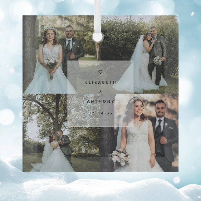 Simple Minimalist Couple First Christmas Photo Glass Tree Decoration (Creator Uploaded)