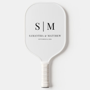 Simple Minimalist Couple Initials Wedding Pickleball Paddle