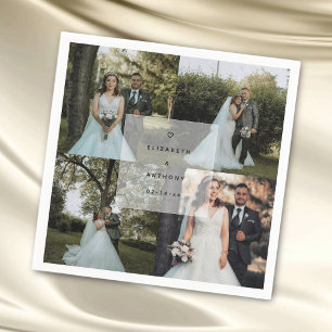 Simple Minimalist Couple Wedding Photo Collage Napkin