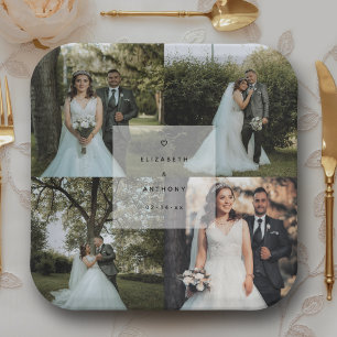 Simple Minimalist Couple Wedding Photo Collage Paper Plate