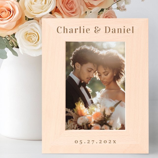 Simple minimalist couple's names wedding date etched frames (Simple minimalist couple's names wedding date etched frames)