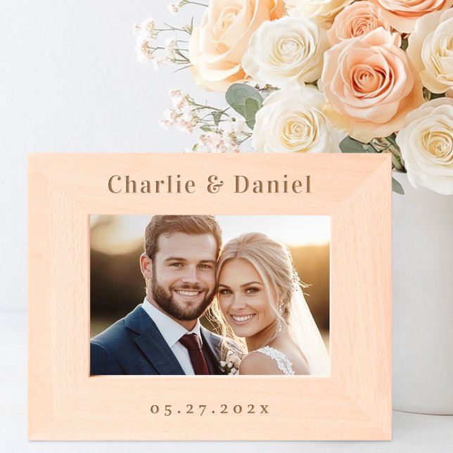 Simple minimalist couple's names wedding date etched frames (Simple minimalist couple's names wedding date etched frames)