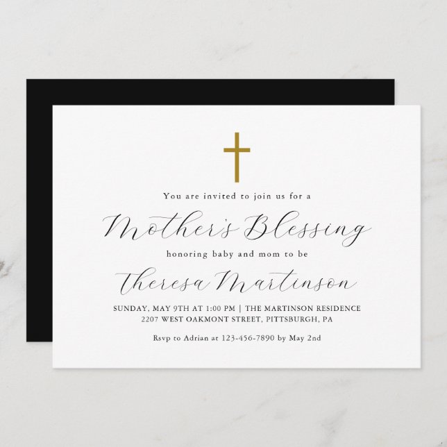 Simple Minimalist Cross Mother's Blessing Invitation (Front/Back)