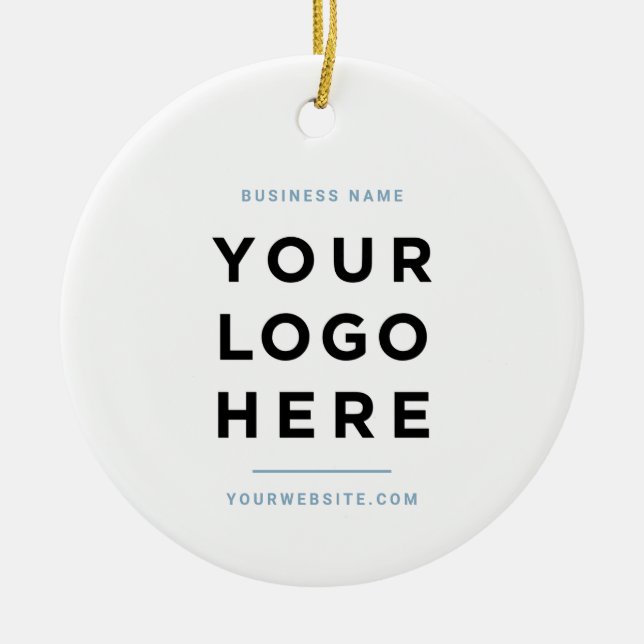 Simple Minimalist | Custom Business Logo Blue Ceramic Ornament (Front)