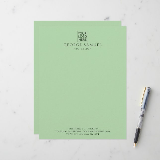 Simple Minimalist Custom Logo & Text   Letterhead (Front/Back In Situ)