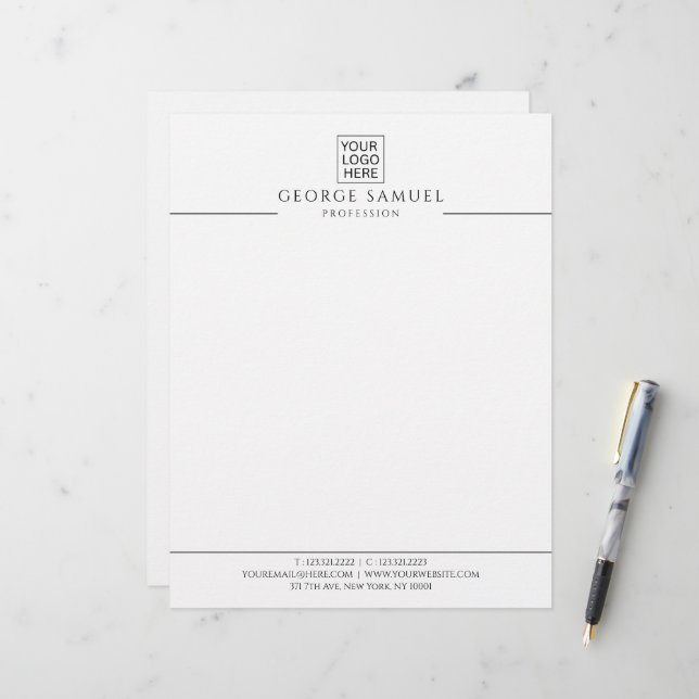 Simple Minimalist Custom Logo & Text   Letterhead (Front/Back In Situ)