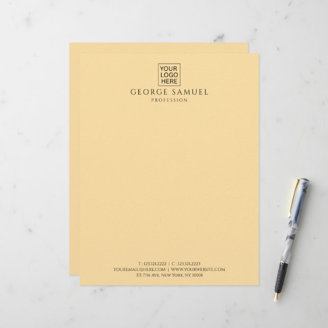Simple Minimalist Custom Logo & Text   Letterhead (Front/Back In Situ)