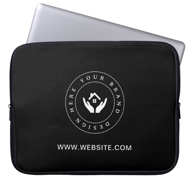 Simple Minimalist Custom Logo & Text Promotional Laptop Sleeve (Front)