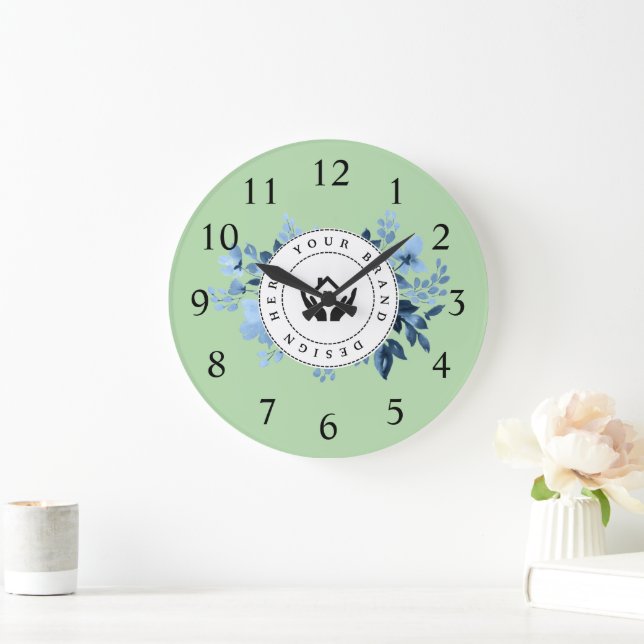 Simple Minimalist Custom Logo & Text Promotional Large Clock (Home)