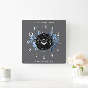 Simple Minimalist Custom Logo & Text Promotional Square Wall Clock