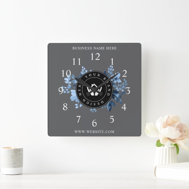 Simple Minimalist Custom Logo & Text Promotional Square Wall Clock (Home)