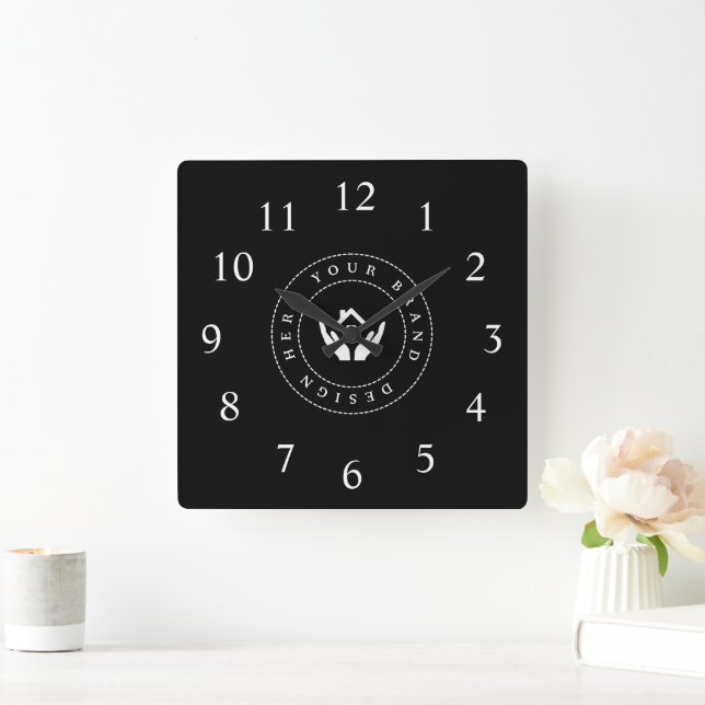 Simple Minimalist Custom Logo & Text Promotional Square Wall Clock (Home)
