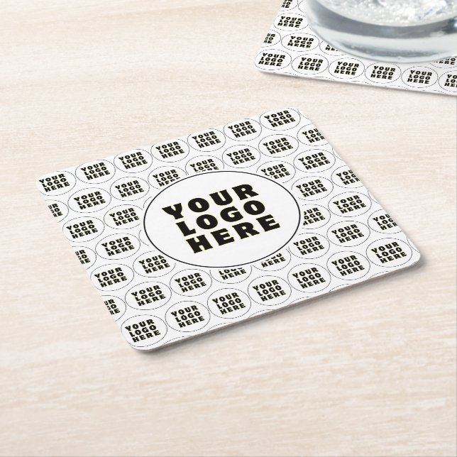 Simple Minimalist Custom Logo & Text   Square Paper Coaster (Angled)