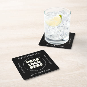 Simple Minimalist Custom Logo & Text   Square Paper Coaster