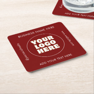 Simple Minimalist Custom Logo & Text Square Paper Coaster