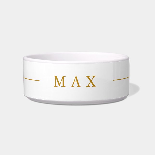 Simple Minimalist Custom Name Gold Script Pet Bowl (Front)
