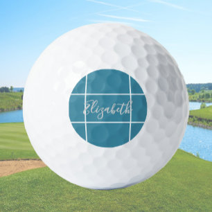 Simple minimalist custom name ladies ocean blue golf balls