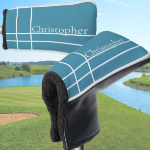 Simple minimalist custom name ocean blue golf head cover