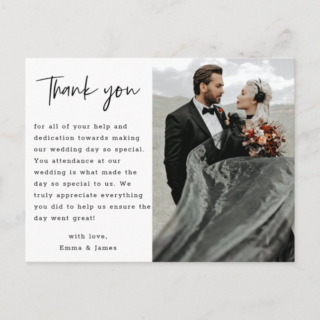 Simple Minimalist Custom Photo Wedding Thank You Postcard (Front)