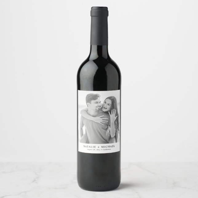 Simple Minimalist Custom Wedding Photo Wine Label (Front)