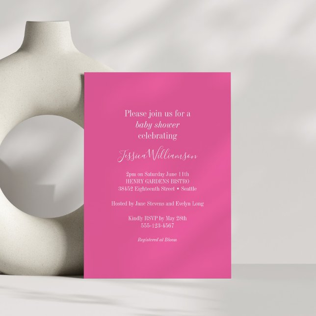 Simple Minimalist Cute Hot Pink Baby Shower Invitation (Creator Uploaded)