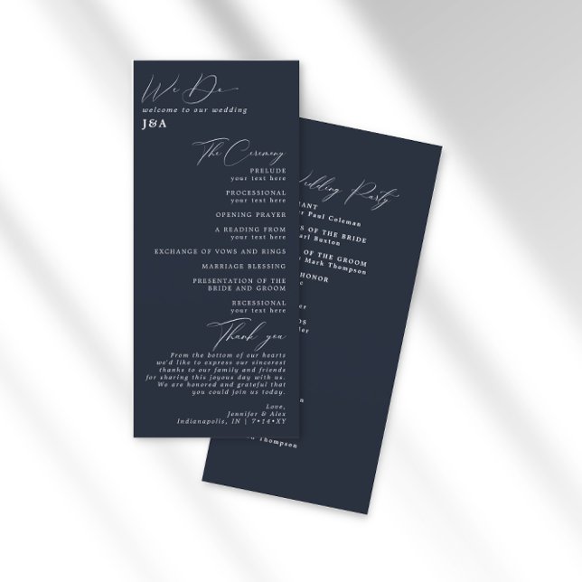 Simple Minimalist Dark Navy Wedding Program (Creator Uploaded)