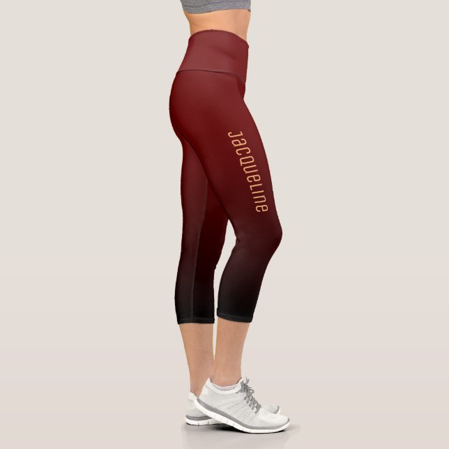 Simple Minimalist DARK RED to BLACK Ombre Gradient Capri Leggings (Right)