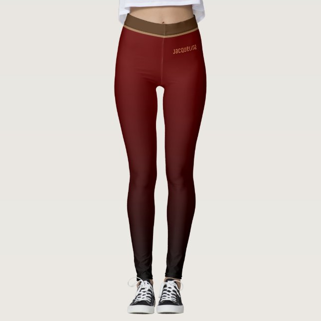 Simple Minimalist DARK RED to BLACK Ombre Gradient Leggings (Front)