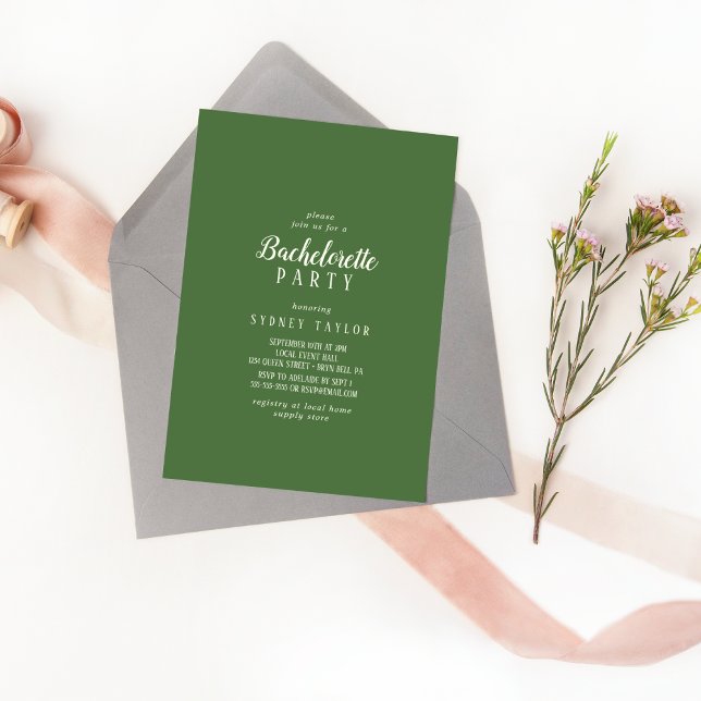 Simple Minimalist|Dark Sage Bachelorette Party Invitation (Creator Uploaded)